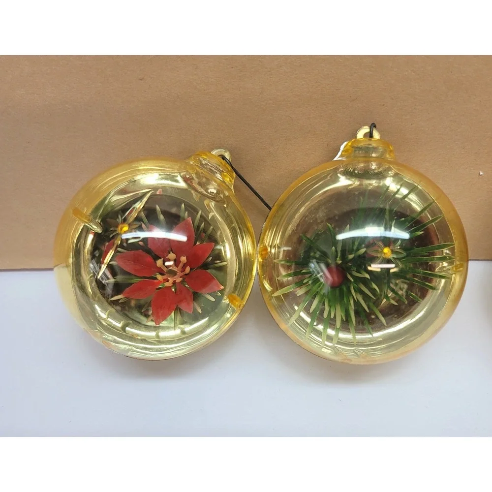 Vintage Christmas Lot Diorama Balls & Elf Ornaments Gold Deer Floral Decor